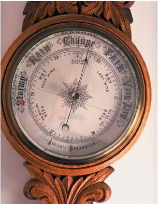 An aneroid barometer. (Reproduced by permission of The Stock Market.)