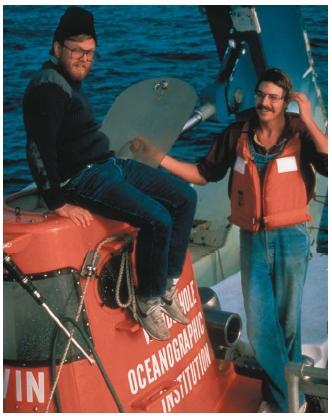 Oceanographers emerge from Alvin, a submersible vessel used for underwater study. (Reproduced by permission of the U.S. Geological Survey Photographic Library, Denver, Colorado.)